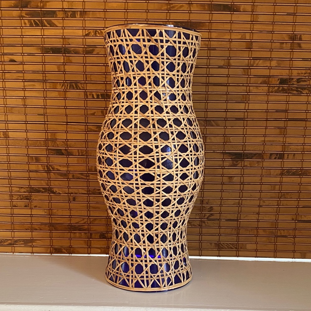 Amanda Lindroth Rattan Hourglass Hurricane, Cobalt Blue